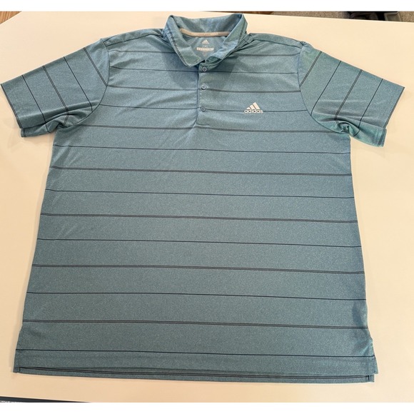 Adidas Golf Mens Short Sleeve Polo Golf‎ Shirt Size 2XL Blue Sportswear Striped - Picture 1 of 6